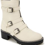 KENNETH COLE REACTION Women’s Tate Biker Jewel Lug Sole Booties Beige B4HP