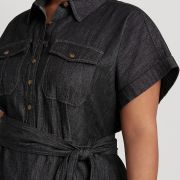 Lauren Ralph Lauren Plus-Size Denim Short-Sleeve Shirtdress Black 22W B4HP