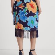 Lauren Ralph Lauren Plus Size Faux-Wrap Tropical Skirt Navy Multi 18W B4HP