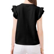 Vince Camuto Women’s Tiered Ruffled-Sleeve Crew neck T-Shirt, Black B4HP