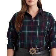 Lauren Ralph Lauren Women’s Plus Size Long Sleeve Plaid Buttoned Top Navy B4HP