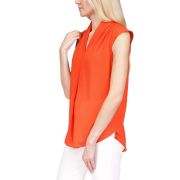 MICHAEL MICHAEL KORS Women’s Pinstripe Crepe Pleated Top V Neck Orange B4HP