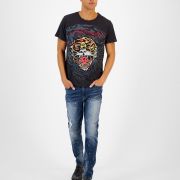 ED HARDY Men’s Faded Black Tiger Graphic Crewneck Short-Sleeve T-Shirt XL B4HP