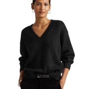 Lauren Ralph Lauren Women’s Glimmer V-Neck Sweater Polo Black Lurex L B4HP