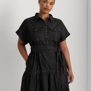 Lauren Ralph Lauren Plus-Size Denim Short-Sleeve Shirtdress Black 22W B4HP