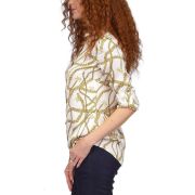 MICHAEL MICHAEL KORS Women’s Chain Logo-Print Button Shirt White/Gold Top B4HP