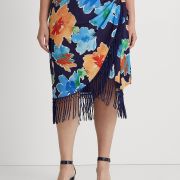 Lauren Ralph Lauren Plus Size Faux-Wrap Tropical Skirt Navy Multi 18W B4HP