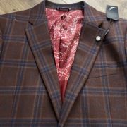 NAUTICA Men’s Modern-Fit Plaid Tweed Sport Coat Burgundy 40L B4HP