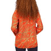 Michael Kors Women’s Top Gathered Unlined Chain Tie Logo Graphic Print Orange