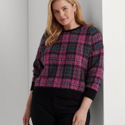 LAUREN RALPH LAUREN Plus-Size Plaid Wool-Blend Sweater In Pink Multi 2X B4HP