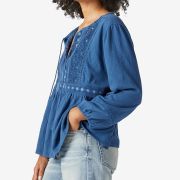 Lucky Brand Embellished Textured Peasant Blouse Blue Size XL B4HP