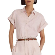 Lauren Ralph Lauren Women’s Linen Short-sleeve Shirt (XL, Pale Pink) B4HP