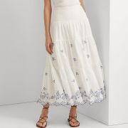 Women Lauren Ralph Lauren Cotton Swiss Dot Midi Skirt Whiteblue B4HP