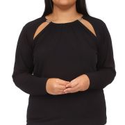 MICHAEL MICHAEL KORS Plus Size Long Sleeve Chain Cutout Top Black 2X B4HP