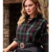 Lauren Ralph Lauren Women’s Plus Size Long Sleeve Plaid Buttoned Top Navy B4HP