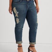 Lauren Ralph Lauren Plus-Size Lace Patchwork Relaxed Tapered Jeans 22W B4HP