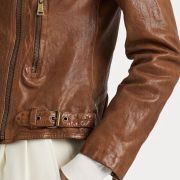 Women $495 Lauren Ralph Lauren Tumbled-Leather Jacket Dark Walnut 4 B4HP