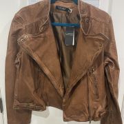 Women $495 Lauren Ralph Lauren Tumbled-Leather Jacket Dark Walnut 4 B4HP