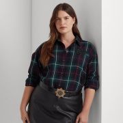 Lauren Ralph Lauren Women’s Plus Size Long Sleeve Plaid Buttoned Top Navy B4HP