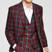 Bar III Men’s Slim-Fit Plaid Suit Jacket Red/Grey 36R B4HP $425