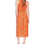 MICHAEL MICHAEL KORS Women’s Orange Unlined Chain Collar Tie Belt Midi Dress Med