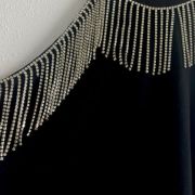 Michael Kors Women’s Rhinestone-Fringe Halter Dress M Broken 1 String Pic B4HP