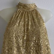 VINCE CAMUTO Women’s Mock Neck Sleeveless Sequin Top XS Gold B4HP