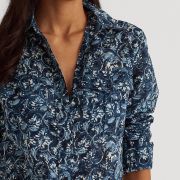LAUREN RALPH LAUREN Women’s Floral Cotton Voile Shirt XXL Navy B4HP