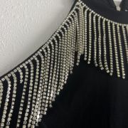 Michael Kors Women’s Rhinestone-Fringe Halter Dress M Broken 1 String Pic B4HP