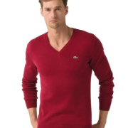 Lacoste Men’s Cotton V Neck Sweater Wine Chine L B4HP