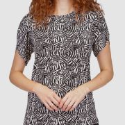 Michael Kors Women’s Black Zebra Petal Sleeve Crewneck T-Shirt Top Size S B4HP