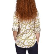 MICHAEL MICHAEL KORS Women’s Chain Logo-Print Button Shirt White/Gold Top B4HP