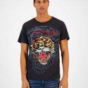 ED HARDY Men’s Faded Black Tiger Graphic Crewneck Short-Sleeve T-Shirt XL B4HP
