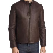 COLE HAAN Men’s Lambskin Leather Moto Jacket In Java Size Medium B4HP $695