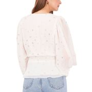 Vince Camuto Women’s Foiled Smocked-Hem Puff-Sleeve Blouse XS B4HP