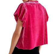 Free People Terese Velvet Ruffled Puffed Sleeve Top Women’s XS Pink Phenom B4HP