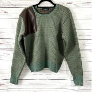 Lauren Ralph Lauren Sweater Women’s Green Cotton Wool Blend Elbow Patch L B4HP