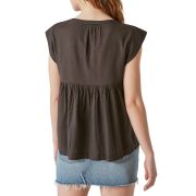 Lucky Brand Women’s Embroidered Bib Cotton Top Charcoal 2XL B4HP