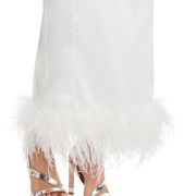 Aqua Women’s White Faux Feather Trim Midi Cocktail and Party Dress B4HP