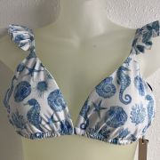 Women AQUA Swim Ruffled Printed Bikini Blue sea Life Top B4HP (Small, Blue Sea Life)