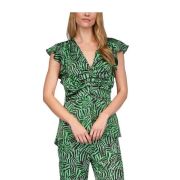 MICHAEL Michael Kors Women’s Green Zippered Flutter Sleeve V Neck Blouse B4HP
