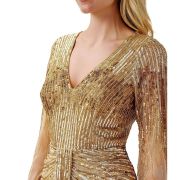 Aidan Mattox Women’s Gold Sequined V-Neck Bell-Sleeve Gown Size 6 B4HP $595