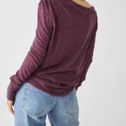 Free People Women’s Kimmi Long Sleeve Top Fig Jam Pullover Off Shoulder S B4HP