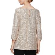 Alex Evenings Women’s 3/4-Sleeve Sequin Tunic Blouse With Side Slit Taupe B4HP