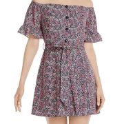 Women Lost and Wander Orchid Off-the-Shoulder Floral Mini Dress Size large B4HP