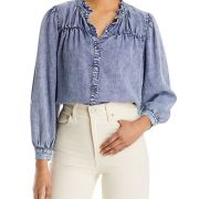 Rails Women’s Camille Tencel Ruffled Long Sleeve Button-Down Top Shirt S B4HP