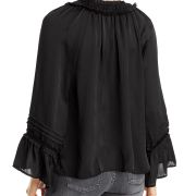 Vince Camuto Womens Satin Split Neck Ruffle Sleeves Blouse Top Black Small B4HP