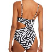 AQUA Swim Women’s Sashed Cutout One Piece Swimsuit Black Zebra XL B4HP