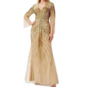 Aidan Mattox Women’s Gold Sequined V-Neck Bell-Sleeve Gown Size 6 B4HP $595