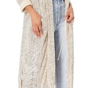 Women Steve Madden Show Stopper Party Sequin Duster Cardigan Silver XS B4HP